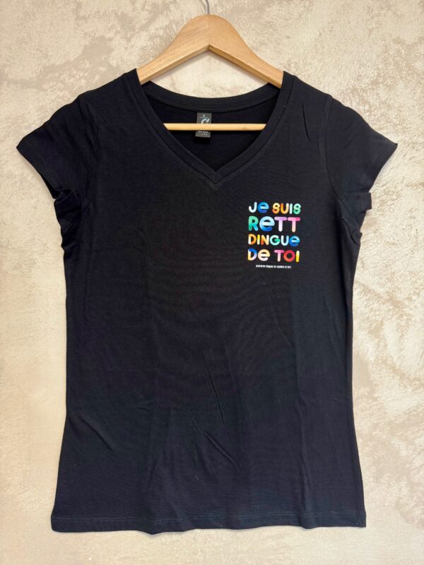 Tee-shirt noir Rett dingue de toi col V – Image 2